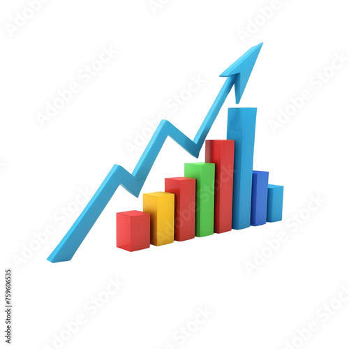 a business graph with arrow on Isolated transparent background png. generated with AI