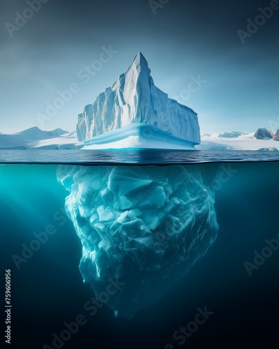 Pristine Iceberg Reflection on Calm Ocean Waters at Twilight © Sol Revolver Group