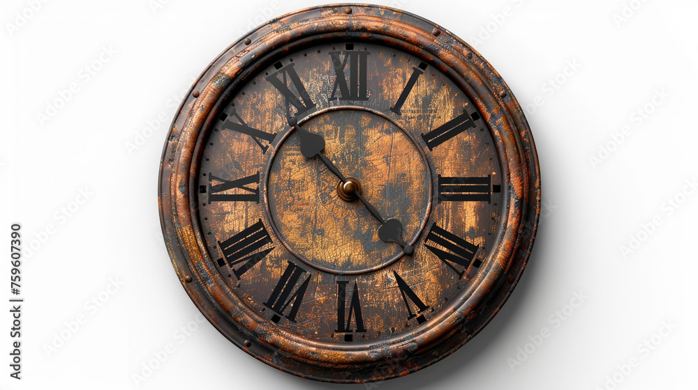 Vintage wall clock adding a touch of nostalgia on transparent background.