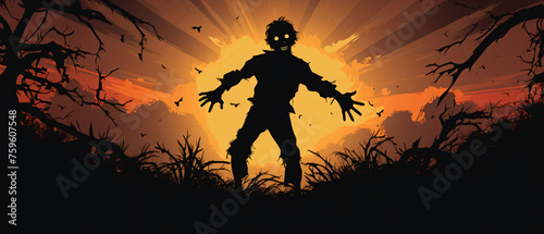 Halloween silhouette zombie and background ..