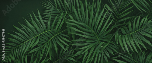 tropical leaves dark green background © Fukurou