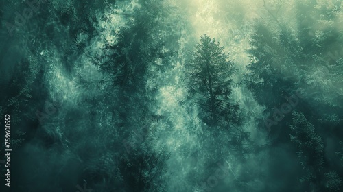 Mystical Foggy Forest Abstract Illustration