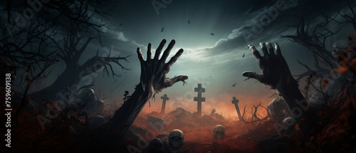 Happy Halloween background with zombie hand from  © Black
