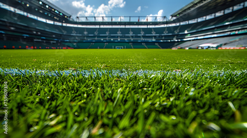 Lush green lawn in a football stadium, sport concept