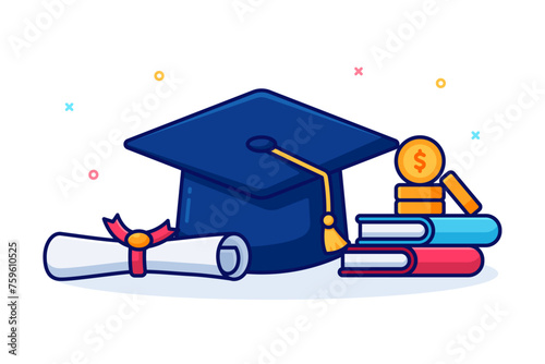 Cartoon college education scholarship concept