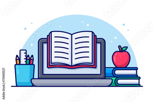 Cartoon online learning and education concept