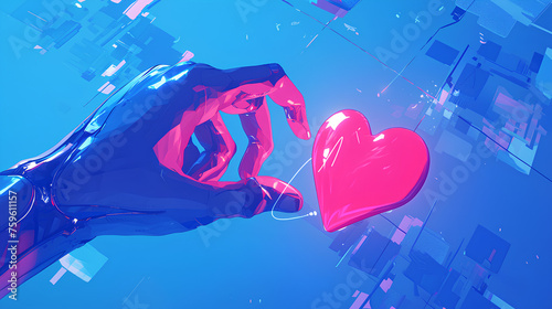Male and female fingers touch each other to form a love icon, anime background