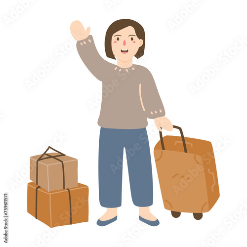 Happy muslim carrying cardboard, home coming or mudik concept