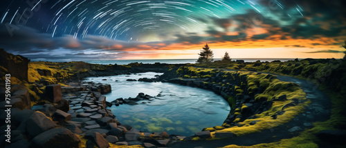 Icelandic spiral northern lights in autumn time 