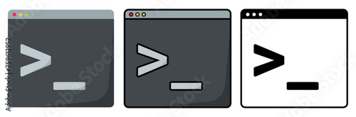 Isolated terminal, command prompt, shell, CLI, console, command line icon for macOS, windows, linux, script, business, UI, web, mobile, app, development and more. Vector icon photo