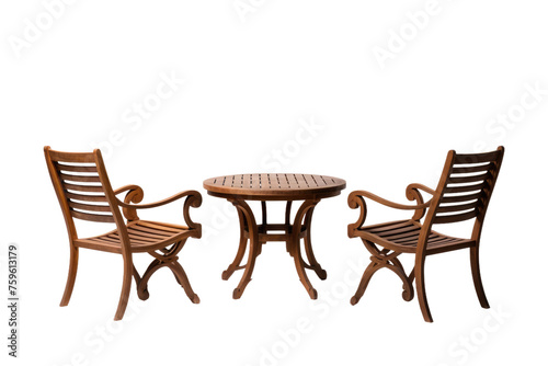 Three Chairs and a Table on a White Background. on a White or Clear Surface PNG Transparent Background.
