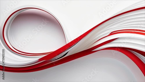 Video, abstract background. Red curved lines  on a white background. AI generative.