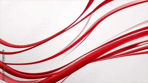 Video, abstract background. Red curved lines move on a white background. AI generative.