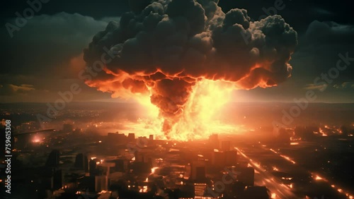 Nuclear War. Explosion nuclear bomb. Nuclear bomb explosion in nuclear war. Explosion of a nuclear bomb with a mushroom cloud. Nuclear war apocalypse concept photo