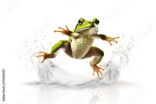 Frog Jumping Into Water on White Background. on a White or Clear Surface PNG Transparent Background.