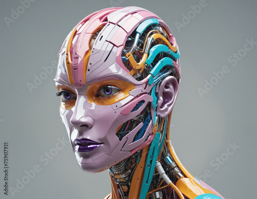 Colorful futuristic human head, 3d render
