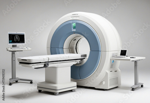 CT scanner (computerized tomography scanner), MRI (magnetic resonance imaging) machine, medical equipment, line drawing illustration