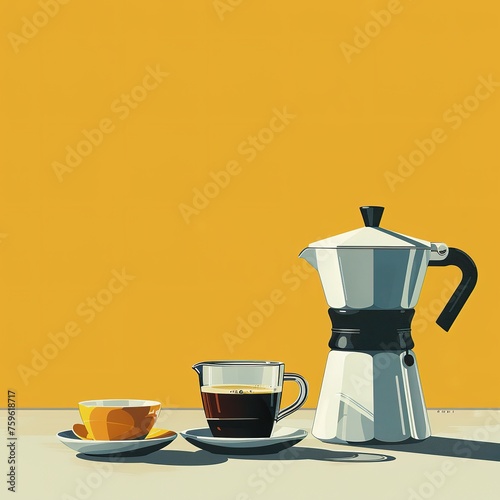 Coffee maker on yellow wall background