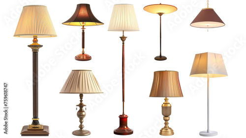 Floor lamps set collection. Light in the darkness, Isolated on white transparent background. Generative AI