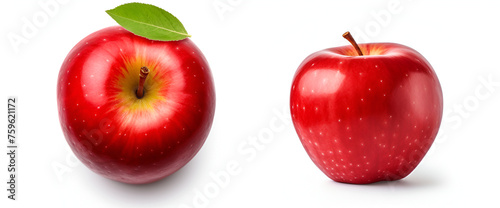 Collection red apple isolated on white background. Taste red apple with leaf. with path ,two red fresh ripe apple isolated over white background