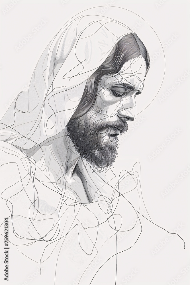 Fototapeta premium Jesus Christ minimalistic line art illustration