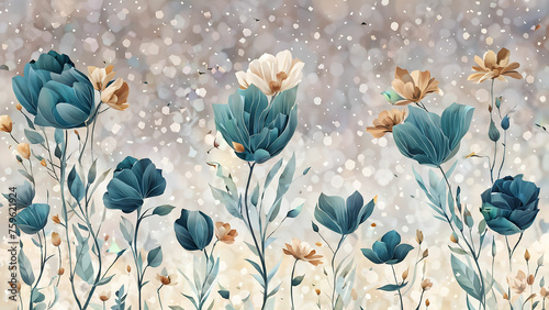 Beautiful floral background, blue flowers illustration