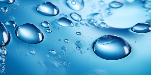 A demonstration of a skin care product displayed on the surface of water with ripples, Water bubbles on a blue surface 3d illustration generative ai