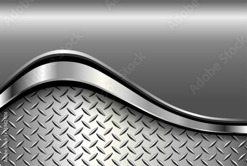 Silver gray metal background, 3D polished chrome metallic and shiny diamond plate texture.