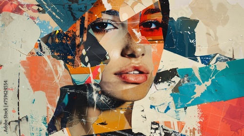 a young woman trendy paper collage composition, abstract modern art collage portrait © growth.ai