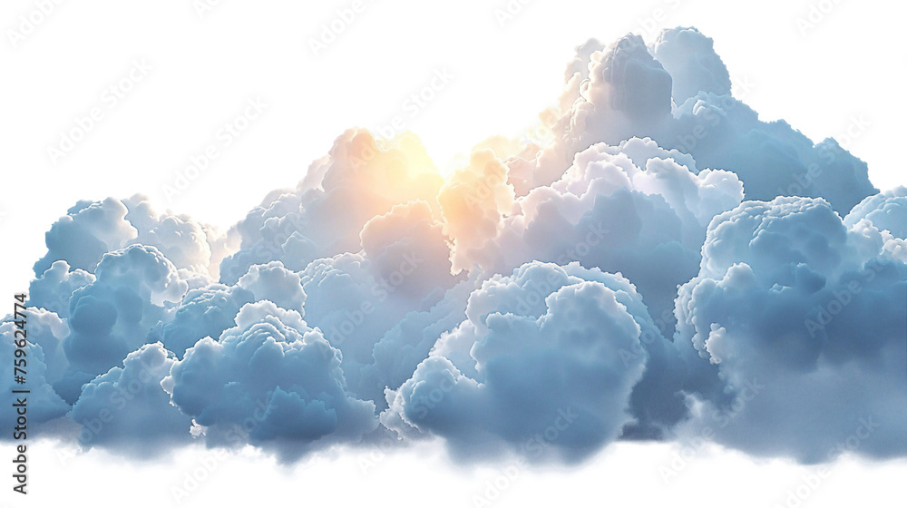 White Clouds: Realistic 3D Render of Fluffy Cumulus on Transparent Background - Atmospheric Beauty for Sky-themed Projects! - obrazy, fototapety, plakaty 