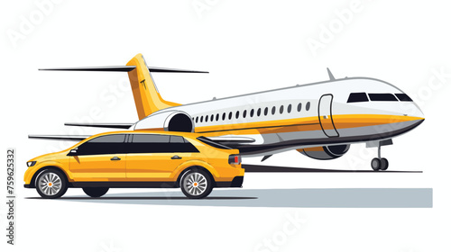 Private jet and car. Vector illustration. flat vector © RedFish