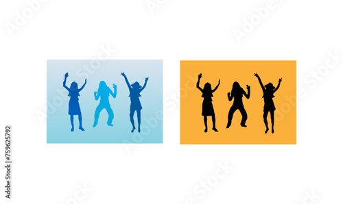 women dancing silhouettes  party women dance silhouettes  vector  art  design  illustration  blue  black  colorful  silhouettes  