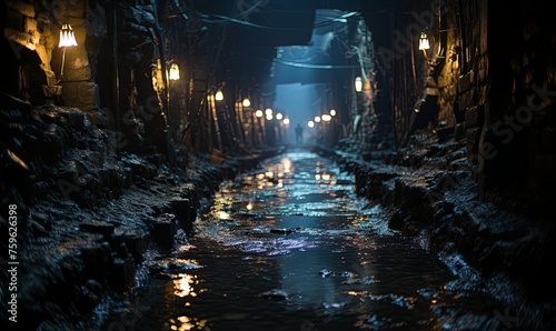 Dark Alley With Water Reflection