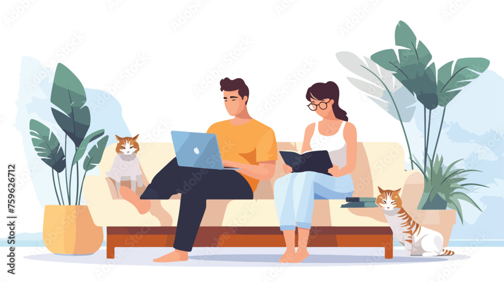 Resting at Home in Evening Flat Concept Isolated on