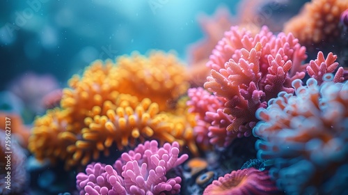 close up of colorful sea coral reef claymation, penetration light, text copy space © growth.ai