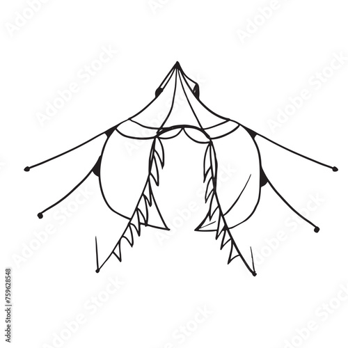 geodesic dome made of textile. Touristic hand drawn mochrome icon for glamping vacation. Flat line style glamping travel logo. Vector illustration. outline illustration