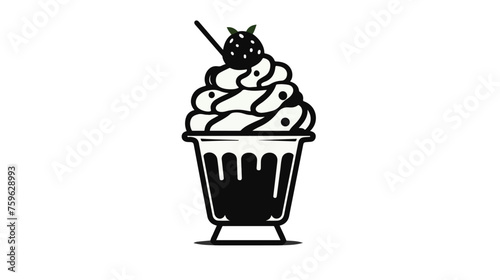 Simple ice cream sundae flat Icon black  sillouette