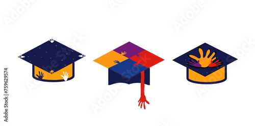 Set Of Graduation Cap Logo Marks For Autism Awareness