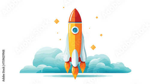 Space Rocket Launch flat vector isolated on white b