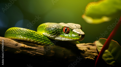 green viper snack close up of motion pattern with natural green background