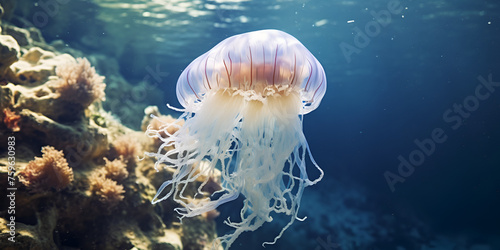 dangerous beauty aquatic creature of underwater jellyfish oceanic background