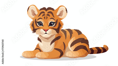 Tiger. Great kitten. flat vector isolated on white