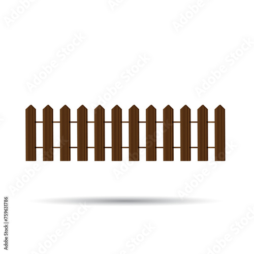 Wooden fence with shadow on a white background - vector illustration.