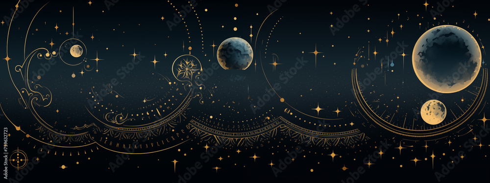 Obraz premium Elegant Celestial Composition with Ornaments and Moons