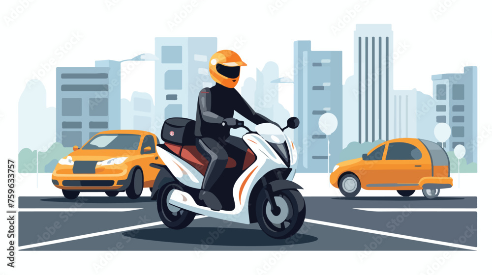 Vehicles and motorcycle drivers riding with helmet