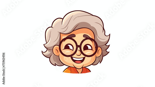 Warm gradient line drawing of a cartoon happy old woman