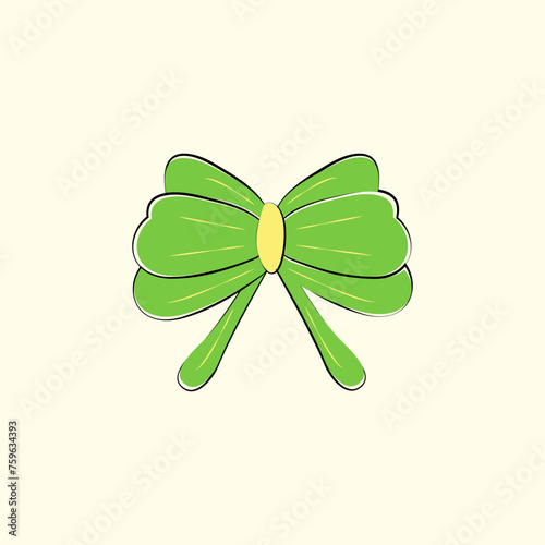 Hand-drawn style green bow. This may be used as a hair, flower ribbon, gift box bow, or in different banners.
