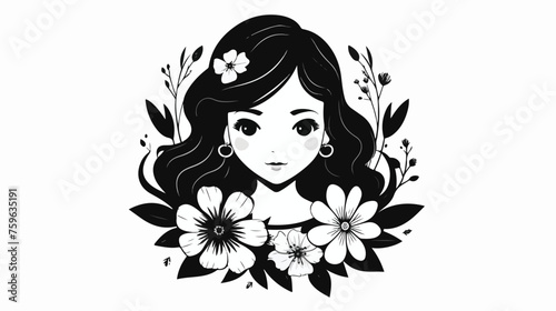 Women with flower avatar cartoon character black an