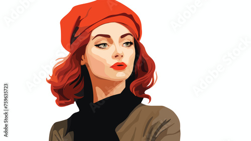 Young woman with beret flat vector isolated on white