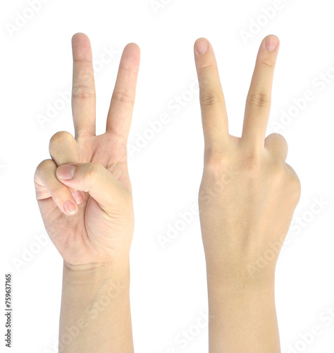 victory symbol of woman hand isolated . PNG